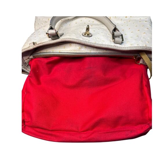 Dooney and Bourke Ostrich Shoulder or Handbag White Taupe Leather - Picture 11 of 16